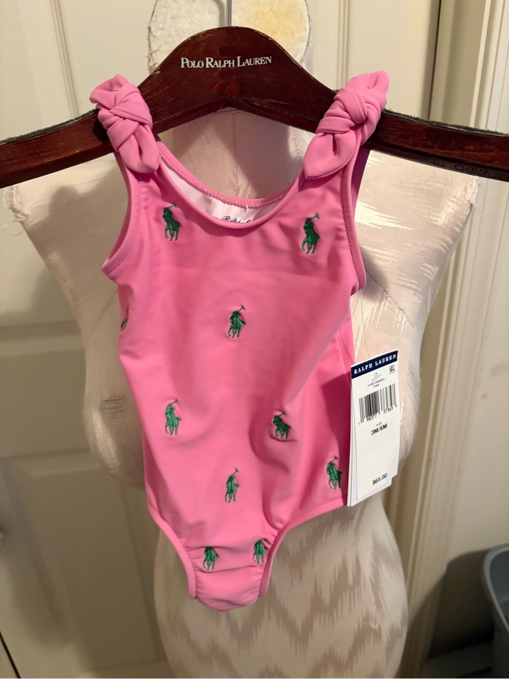 Ralph Lauren Pink Embroidered Logo Girls One-Piece Swimsuit nwt $65 3-6 months